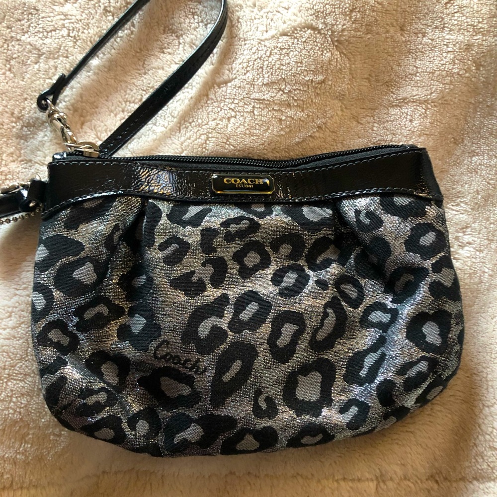 Coach wristlet pouch silver with black